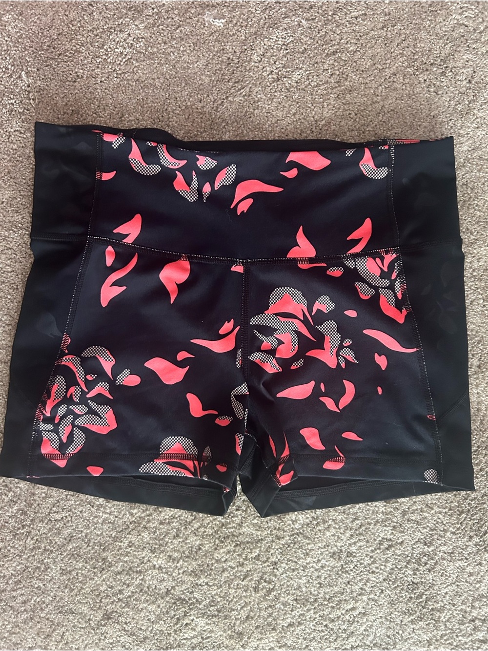 Under Armour Black High-Waist yoga Shorts with Coral Pink Print